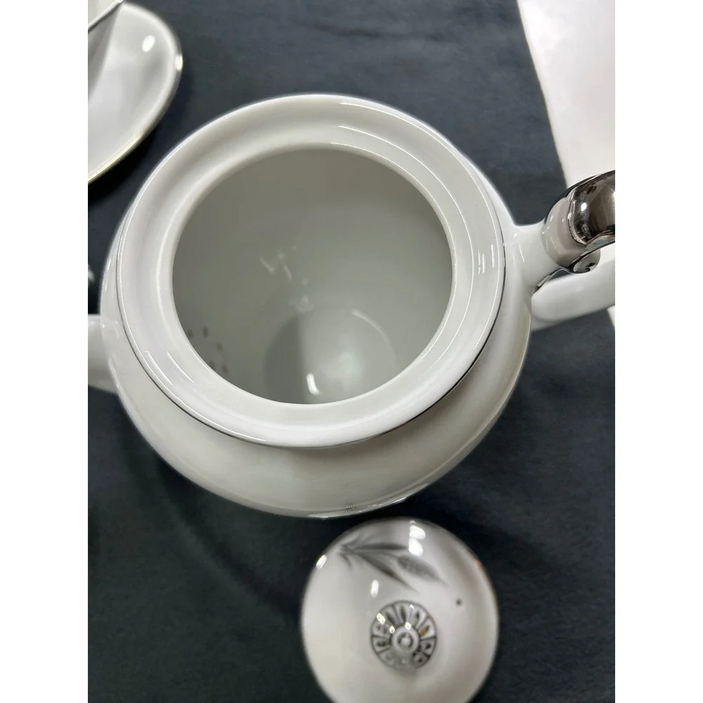 S China Japan A-5263 Fine China Set Silver Wheat White Porcelain Vintage 20+ Pcs